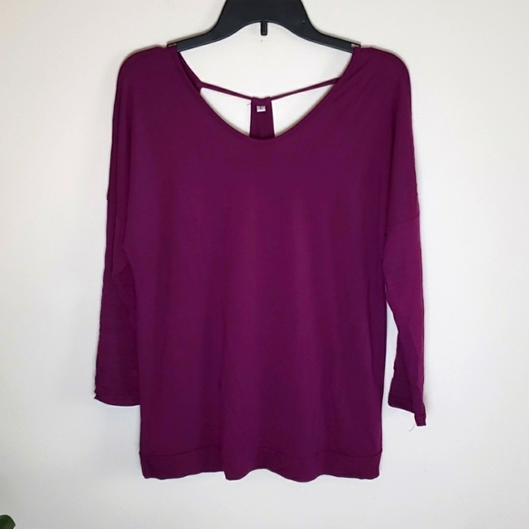 Amazon Brand long sleeve top, open back, t bar back, unique, purple. Sz Large - Picture 1 of 6